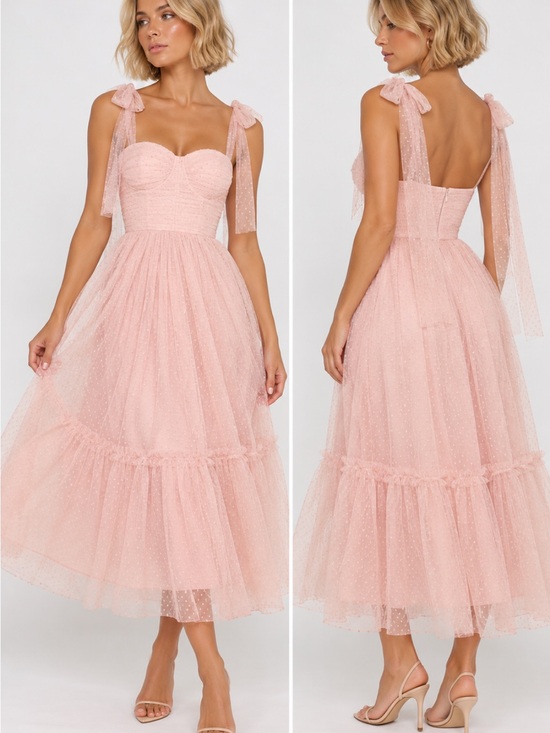 Petal & Pup Dresses & Skirts - Petal & Pup Blush Pink Tulle Midi Dress with Tie Straps size medium